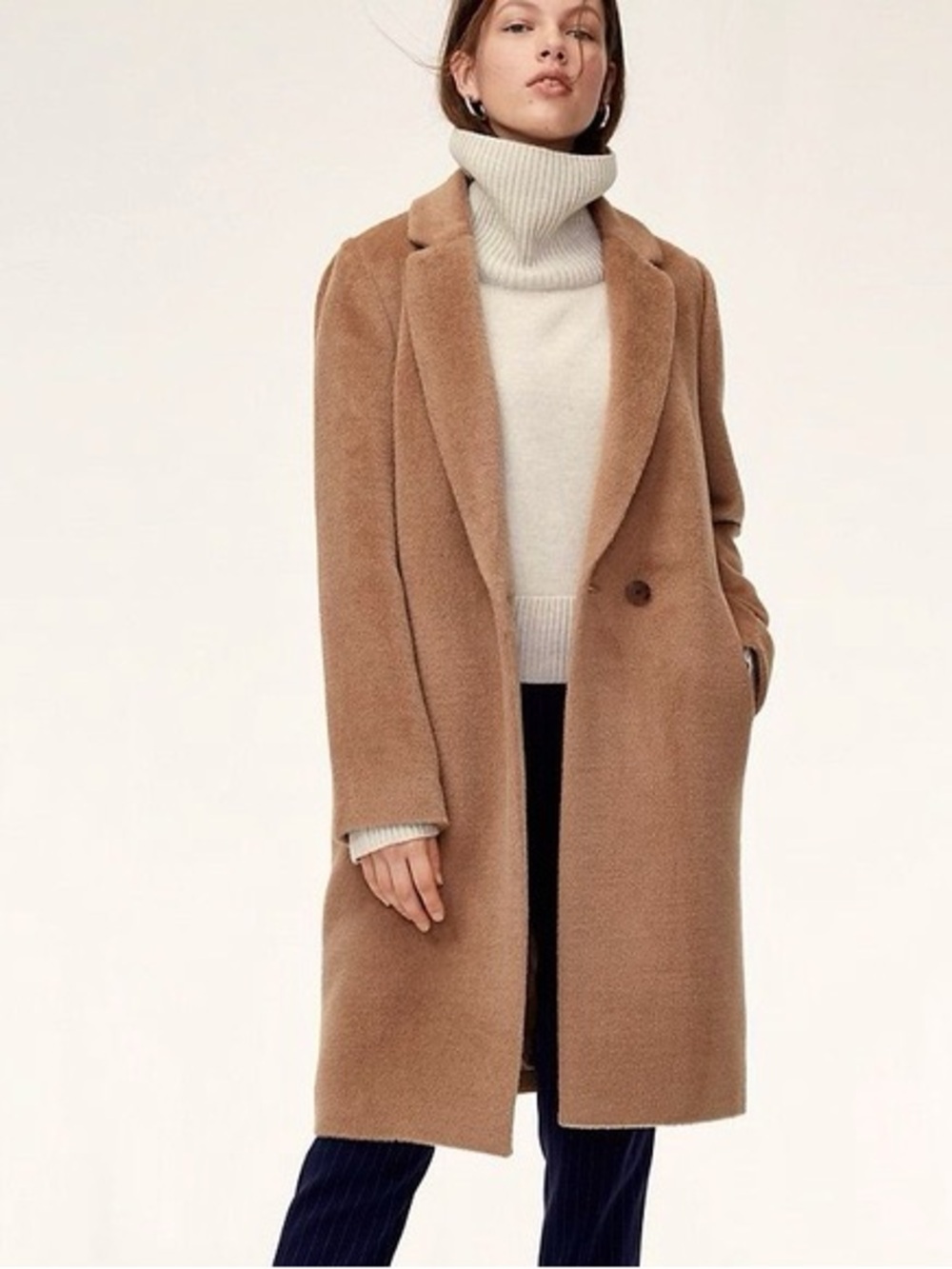 Aritzia Babaton Stedman Teddy Coat Camel Tan Alpaca Wool Peacoat Jacket Medium